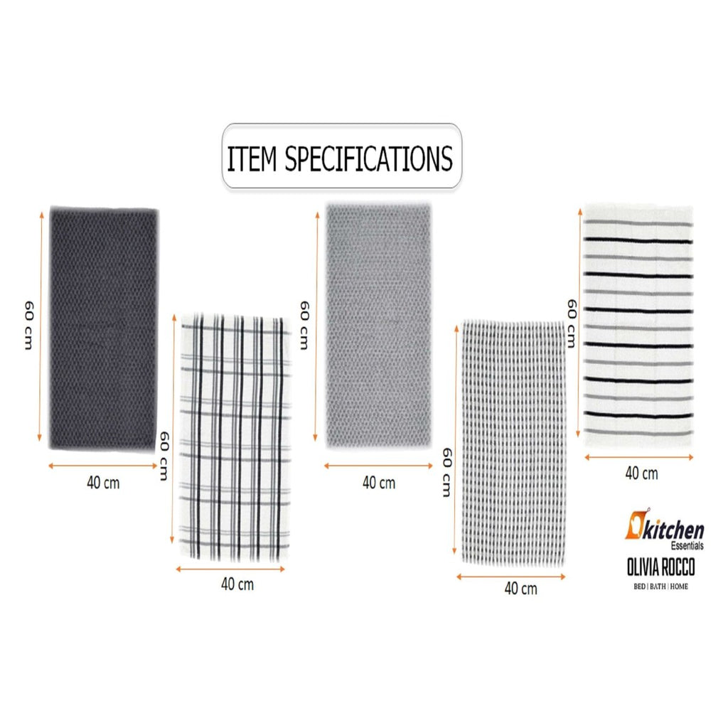 OLIVIA ROCCO 5 Pack Cotton Terry Kitchen Towels 45x65cm Super Absorbent Quick Drying - Joe’s Haven