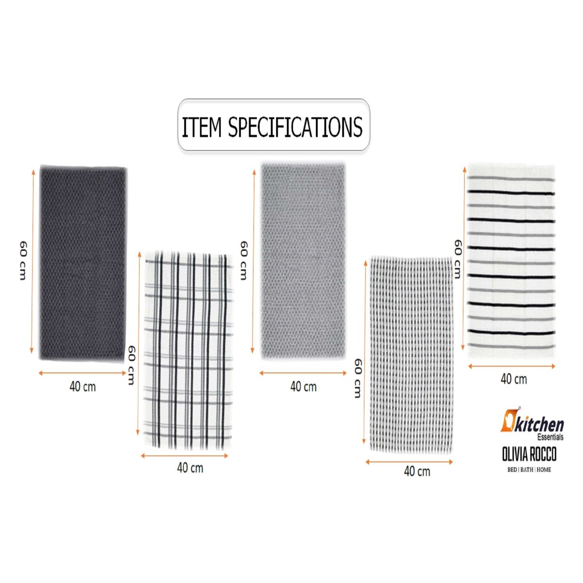 OLIVIA ROCCO 5 Pack Cotton Terry Kitchen Towels 45x65cm Super Absorbent Quick Drying - Joe’s Haven