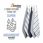 OLIVIA ROCCO 5 Pack Cotton Terry Kitchen Towels 45x65cm Super Absorbent Quick Drying - Joe’s Haven
