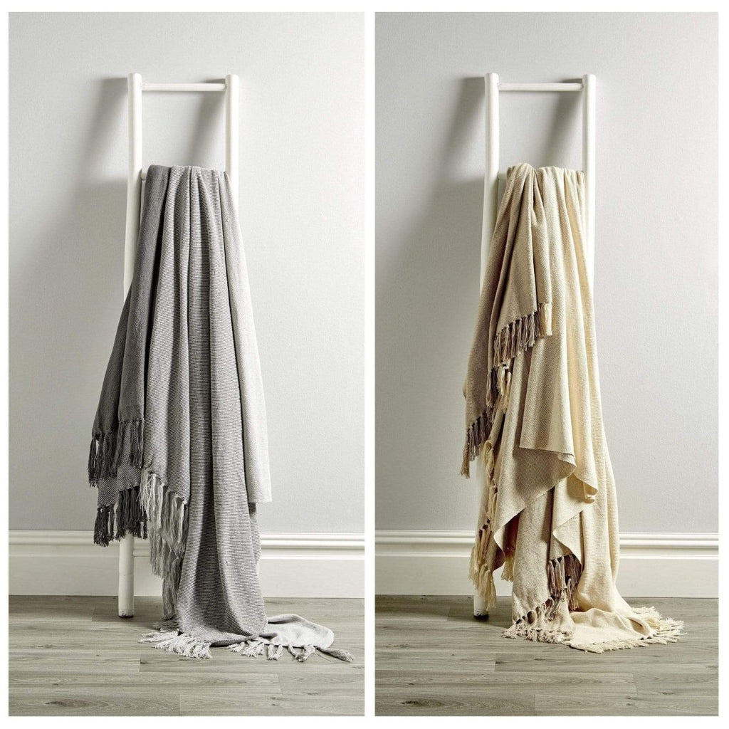 OLIVIA ROCCO Handwoven Large Check Pure Indian Cotton Throw Blanket With Tassels Eco - Joe’s Haven