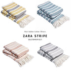 OLIVIA ROCCO Zara Striped Handwoven Pure Cotton Throw Blanket With Tassels Eco Friendly - Joe’s Haven