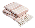 OLIVIA ROCCO Zara Striped Handwoven Pure Cotton Throw Blanket With Tassels Eco Friendly - Joe’s Haven