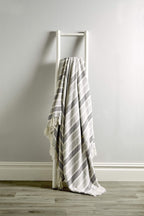 OLIVIA ROCCO Zara Striped Handwoven Pure Cotton Throw Blanket With Tassels Eco Friendly - Joe’s Haven