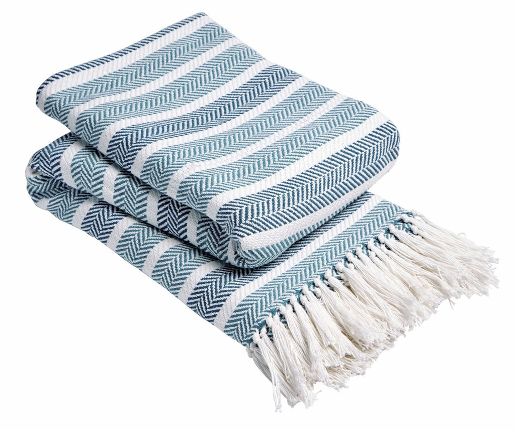 OLIVIA ROCCO Zara Striped Handwoven Pure Cotton Throw Blanket With Tassels Eco Friendly - Joe’s Haven