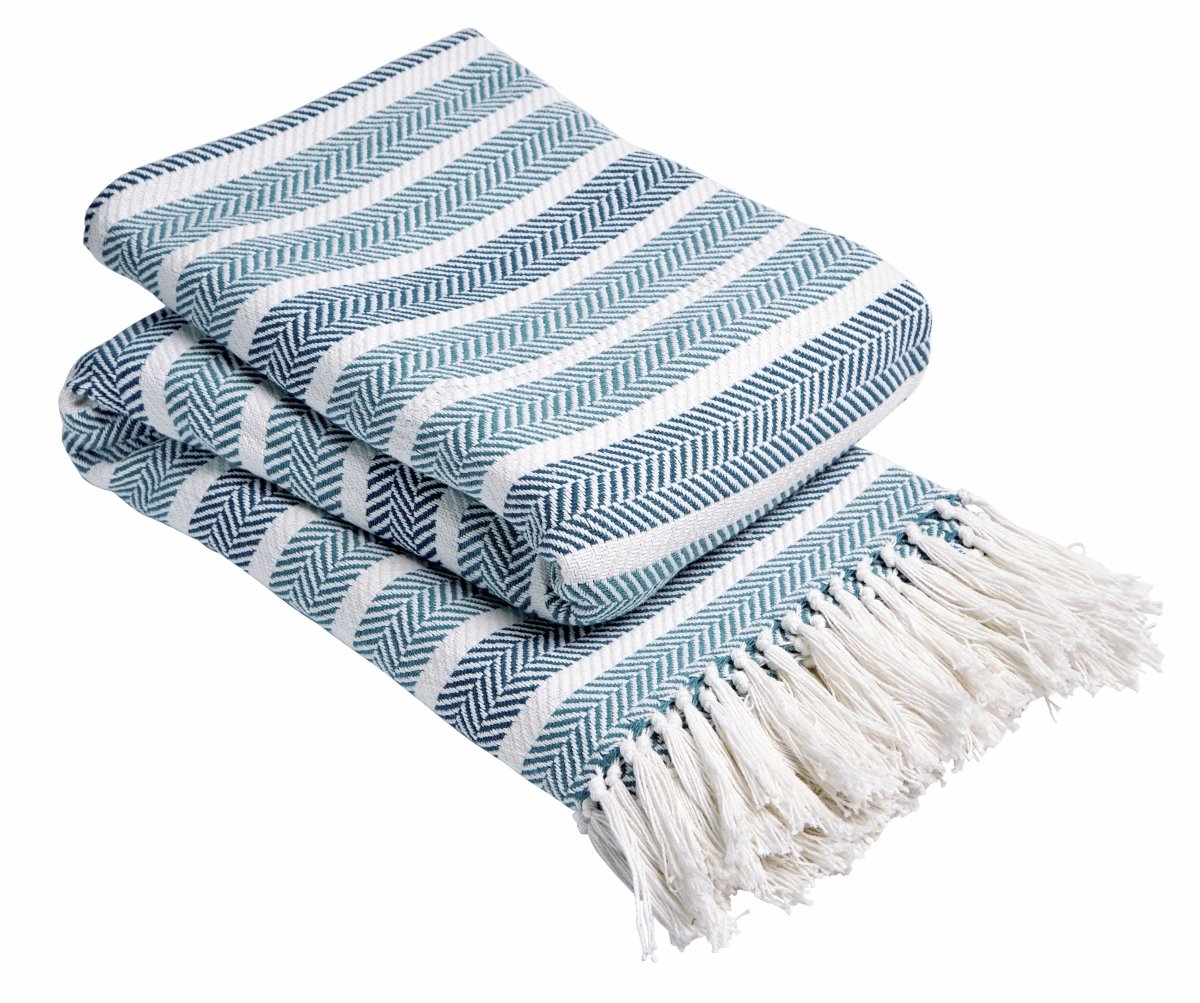 OLIVIA ROCCO Zara Striped Handwoven Pure Cotton Throw Blanket With Tassels Eco Friendly - Joe’s Haven