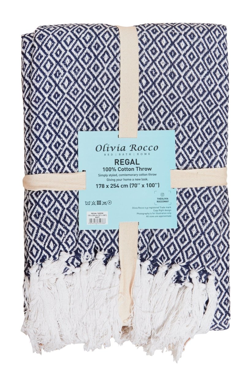 OLIVIA ROCCO Regal Handwoven Pure Cotton Throw Blanket Diamond Geometric Pattern - Joe’s Haven