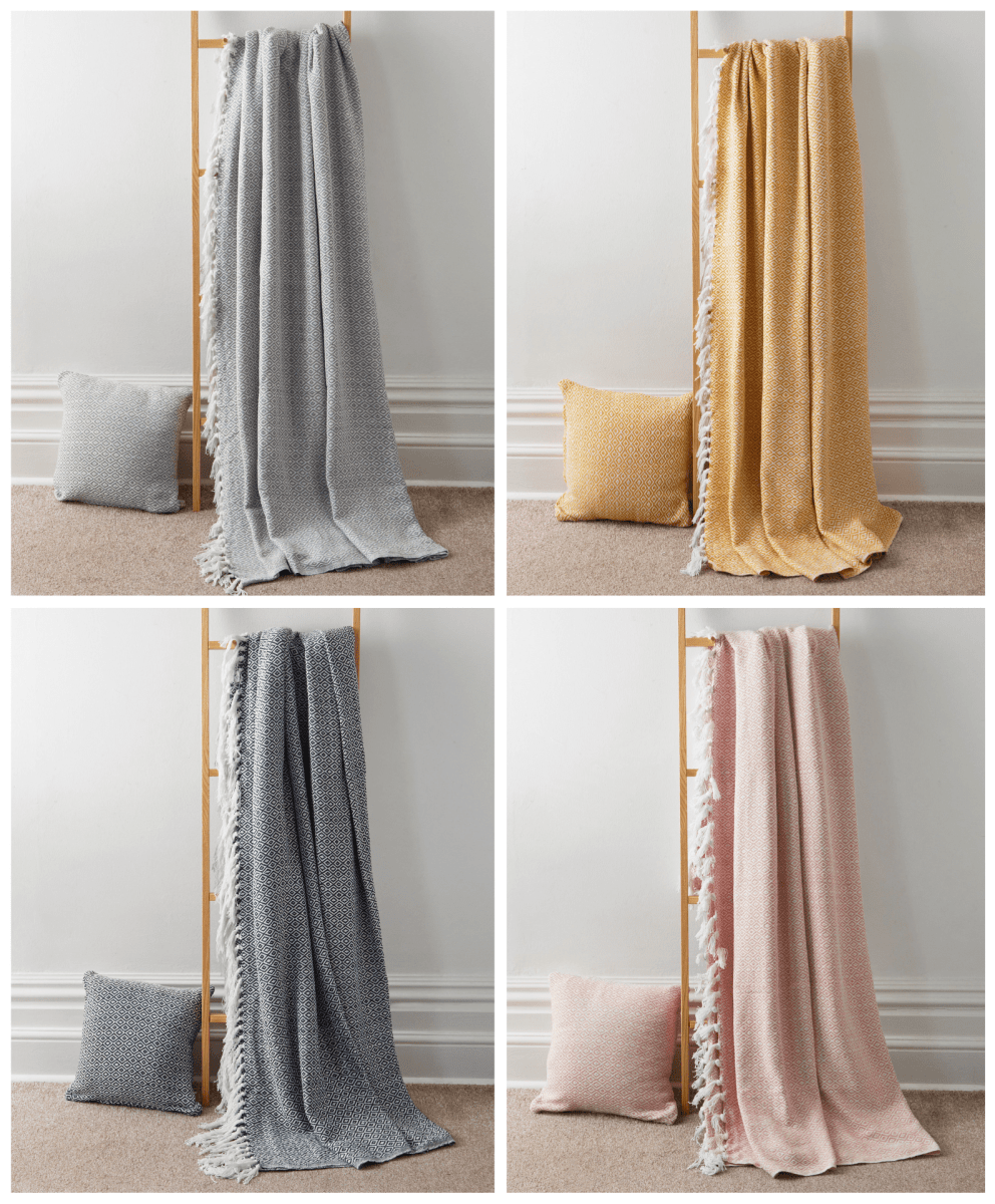 OLIVIA ROCCO Regal Handwoven Pure Cotton Throw Blanket Diamond Geometric Pattern - Joe’s Haven