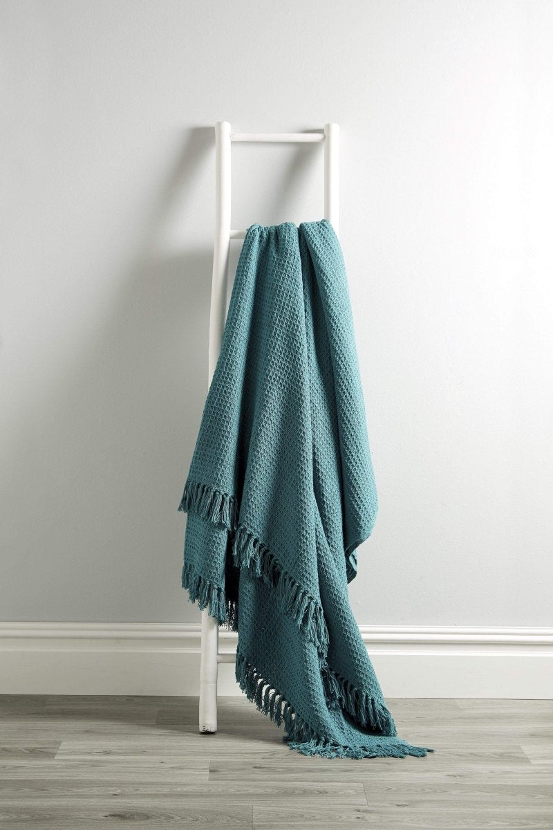 OLIVIA ROCCO Lisbon Pure Indian Cotton Handwoven Honeycomb Throw Blanket Lightweight - Joe’s Haven
