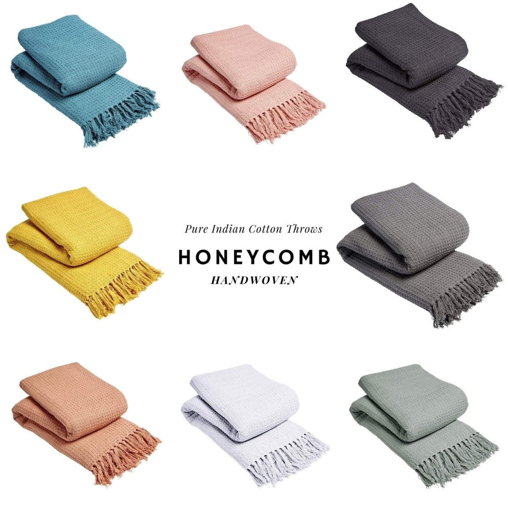 OLIVIA ROCCO Lisbon Pure Indian Cotton Handwoven Honeycomb Throw Blanket Lightweight - Joe’s Haven