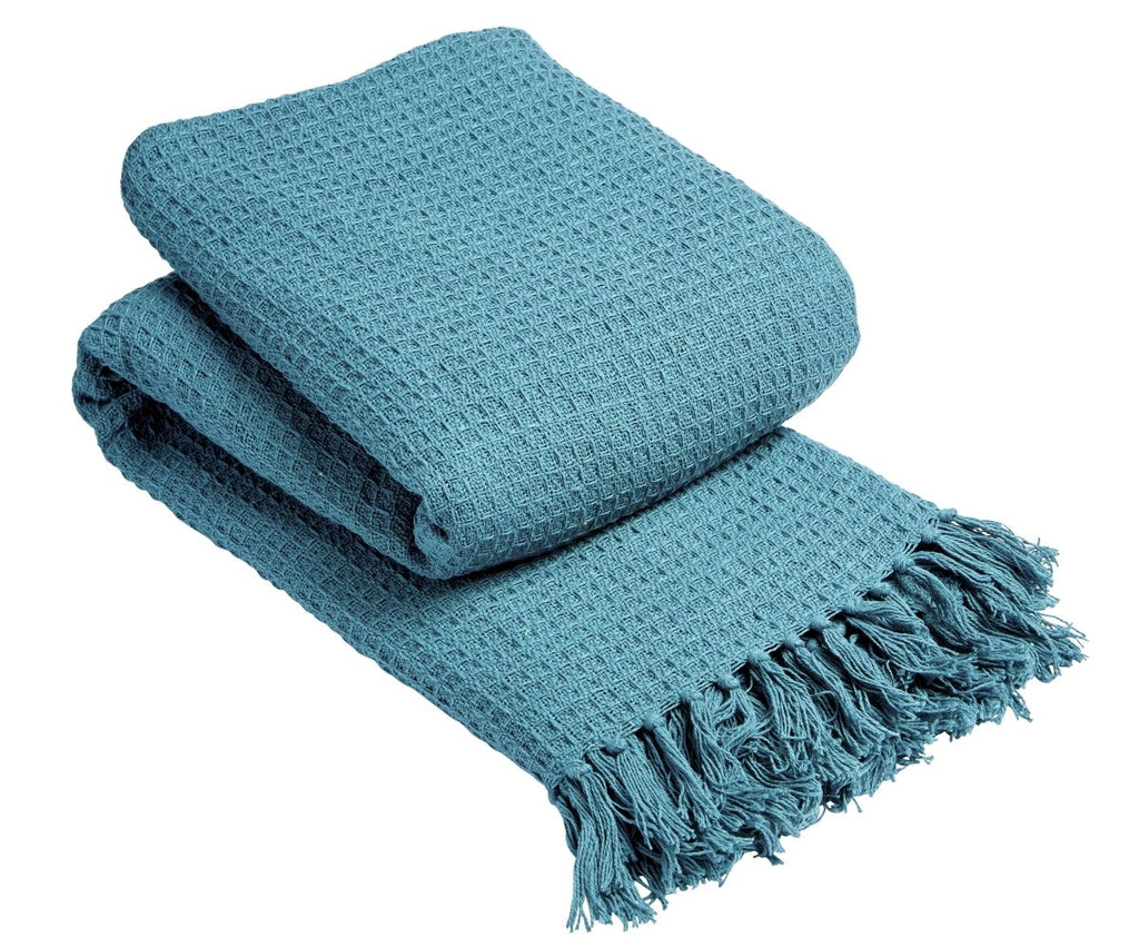 OLIVIA ROCCO Lisbon Pure Indian Cotton Handwoven Honeycomb Throw Blanket Lightweight - Joe’s Haven
