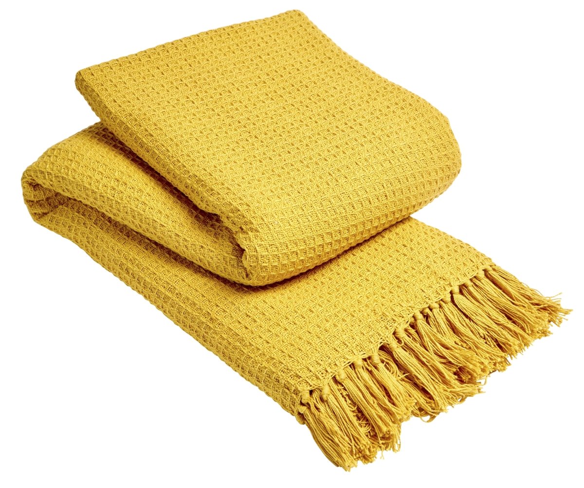 OLIVIA ROCCO Lisbon Pure Indian Cotton Handwoven Honeycomb Throw Blanket Lightweight - Joe’s Haven