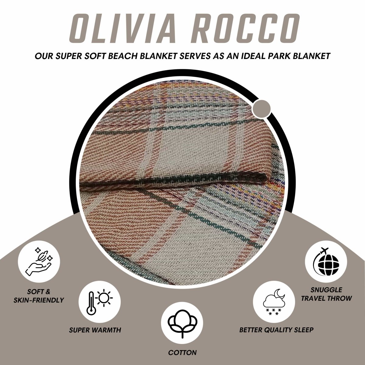 OLIVIA ROCCO Eco Friendly Recycled Cotton Picnic Blanket 130 x 150 cm Check Stripe Design - Joe’s Haven
