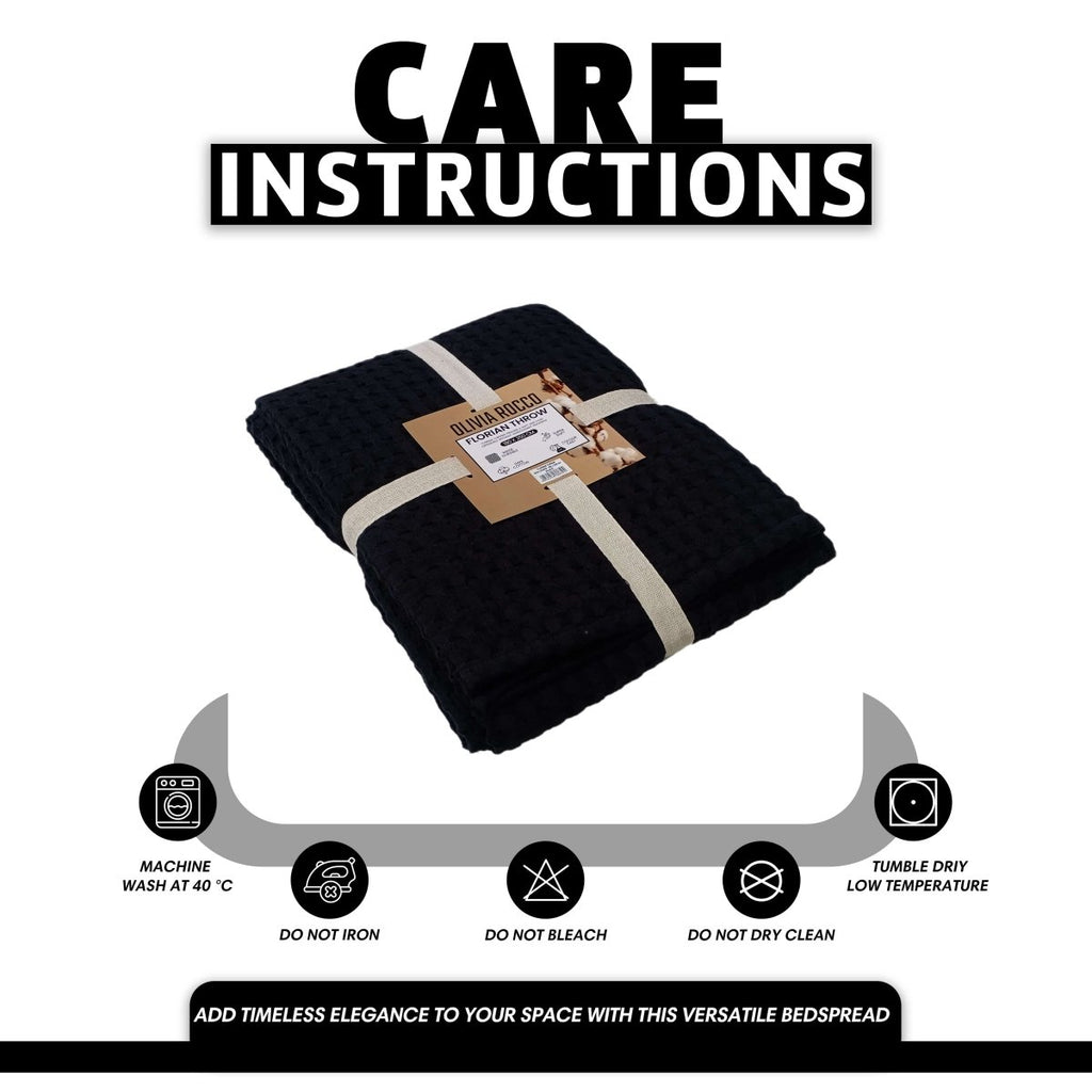 OLIVIA ROCCO Florian Checked Throw Blanket 100% Cotton Black Bedspread For Sofas - Joe’s Haven