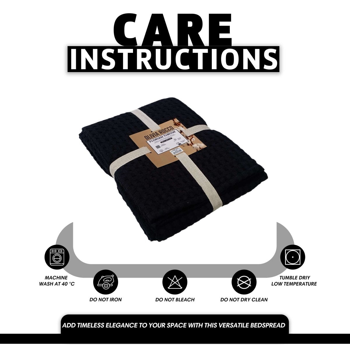 OLIVIA ROCCO Florian Checked Throw Blanket 100% Cotton Black Bedspread For Sofas - Joe’s Haven