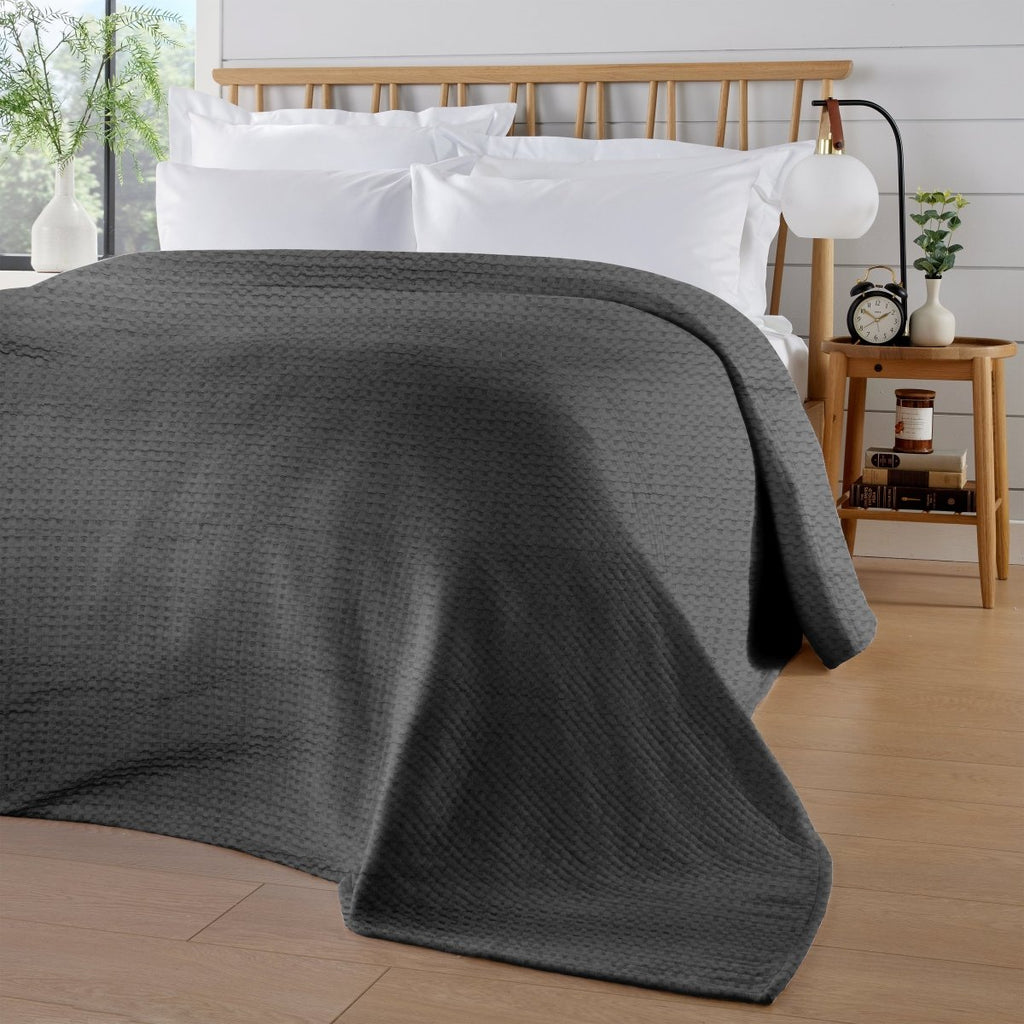 OLIVIA ROCCO Florian Checked Grey Throw Blanket Bedspread For Sofas Armchairs Settees - Joe’s Haven