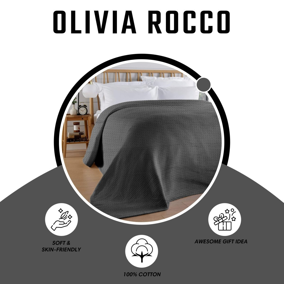 OLIVIA ROCCO Florian Checked Grey Throw Blanket Bedspread For Sofas Armchairs Settees - Joe’s Haven