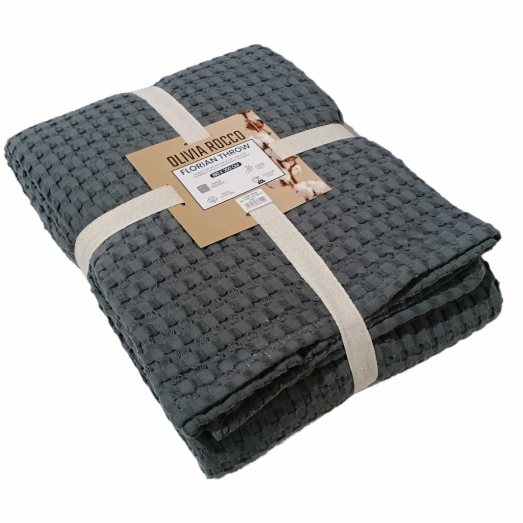 OLIVIA ROCCO Florian Checked Grey Throw Blanket Bedspread For Sofas Armchairs Settees - Joe’s Haven