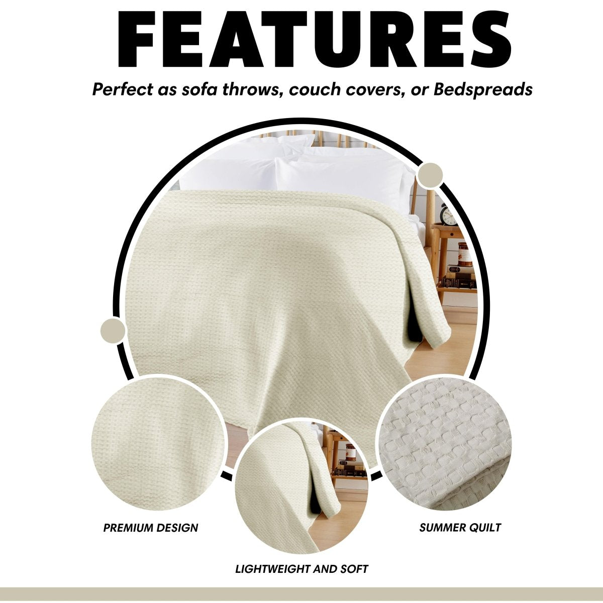 OLIVIA ROCCO Florian Checked Throw Blanket Natural Cotton Bedspread For Sofas Armchairs - Joe’s Haven