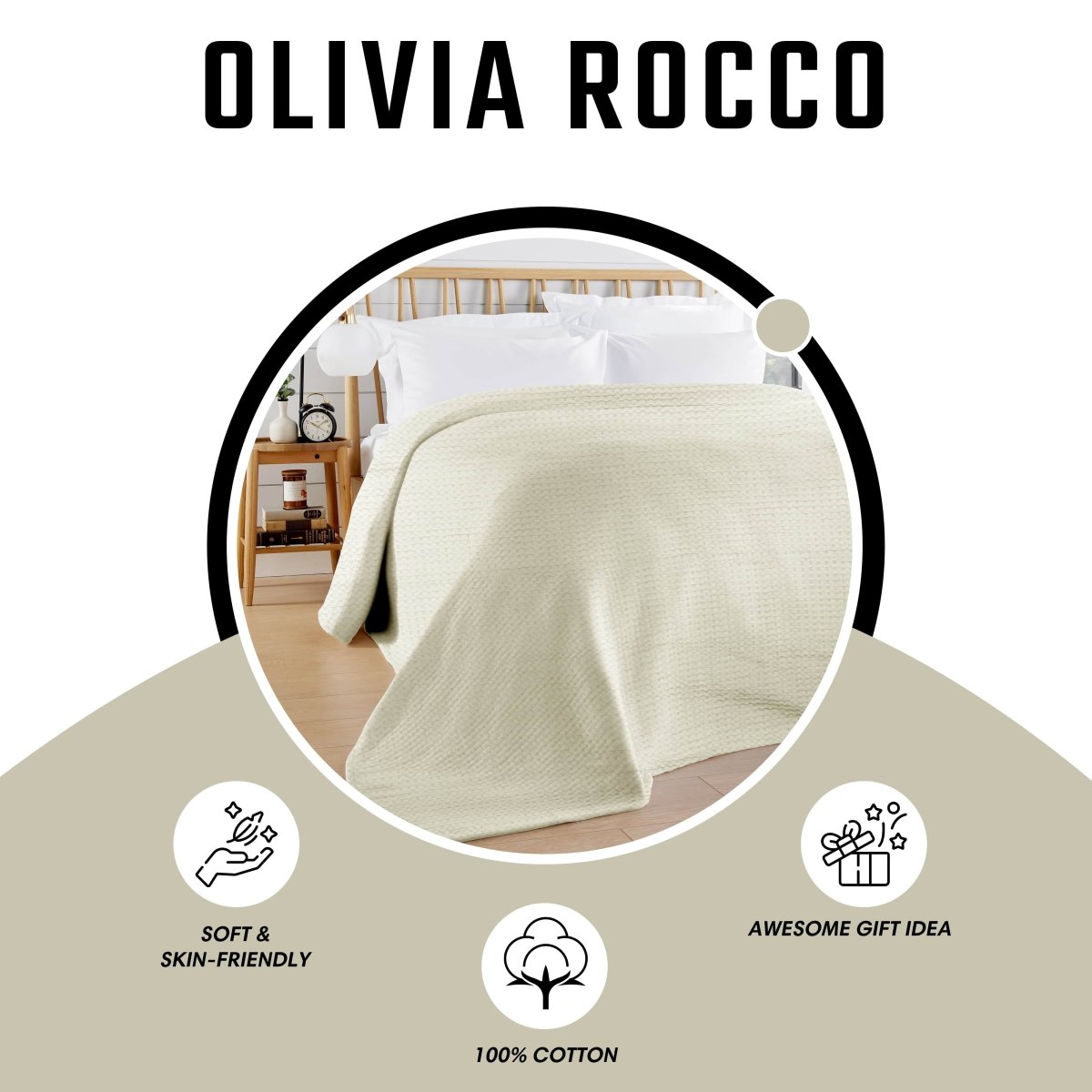 OLIVIA ROCCO Florian Checked Throw Blanket Natural Cotton Bedspread For Sofas Armchairs - Joe’s Haven