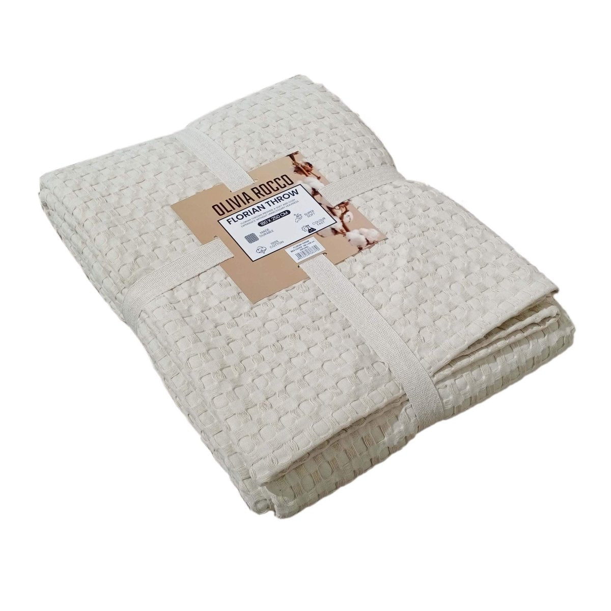 OLIVIA ROCCO Florian Checked Throw Blanket Natural Cotton Bedspread For Sofas Armchairs - Joe’s Haven