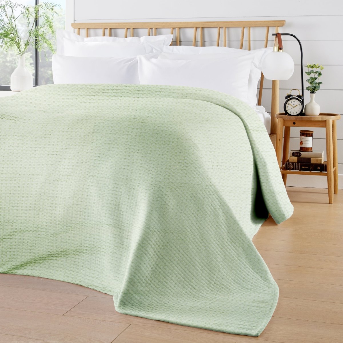 OLIVIA ROCCO Florian Checked Throw Blanket Sage Green 100% Cotton Bedspread For Sofas - Joe’s Haven