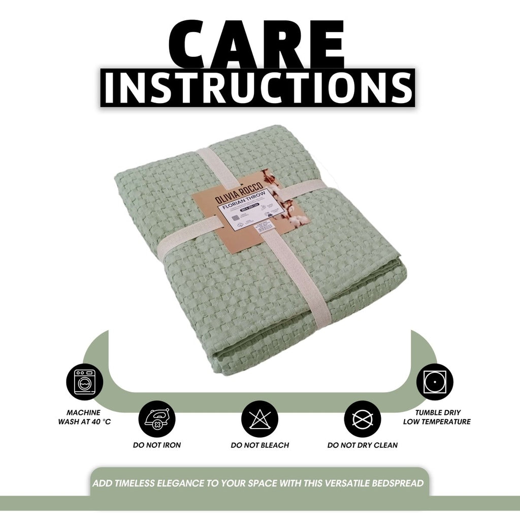 OLIVIA ROCCO Florian Checked Throw Blanket Sage Green 100% Cotton Bedspread For Sofas - Joe’s Haven