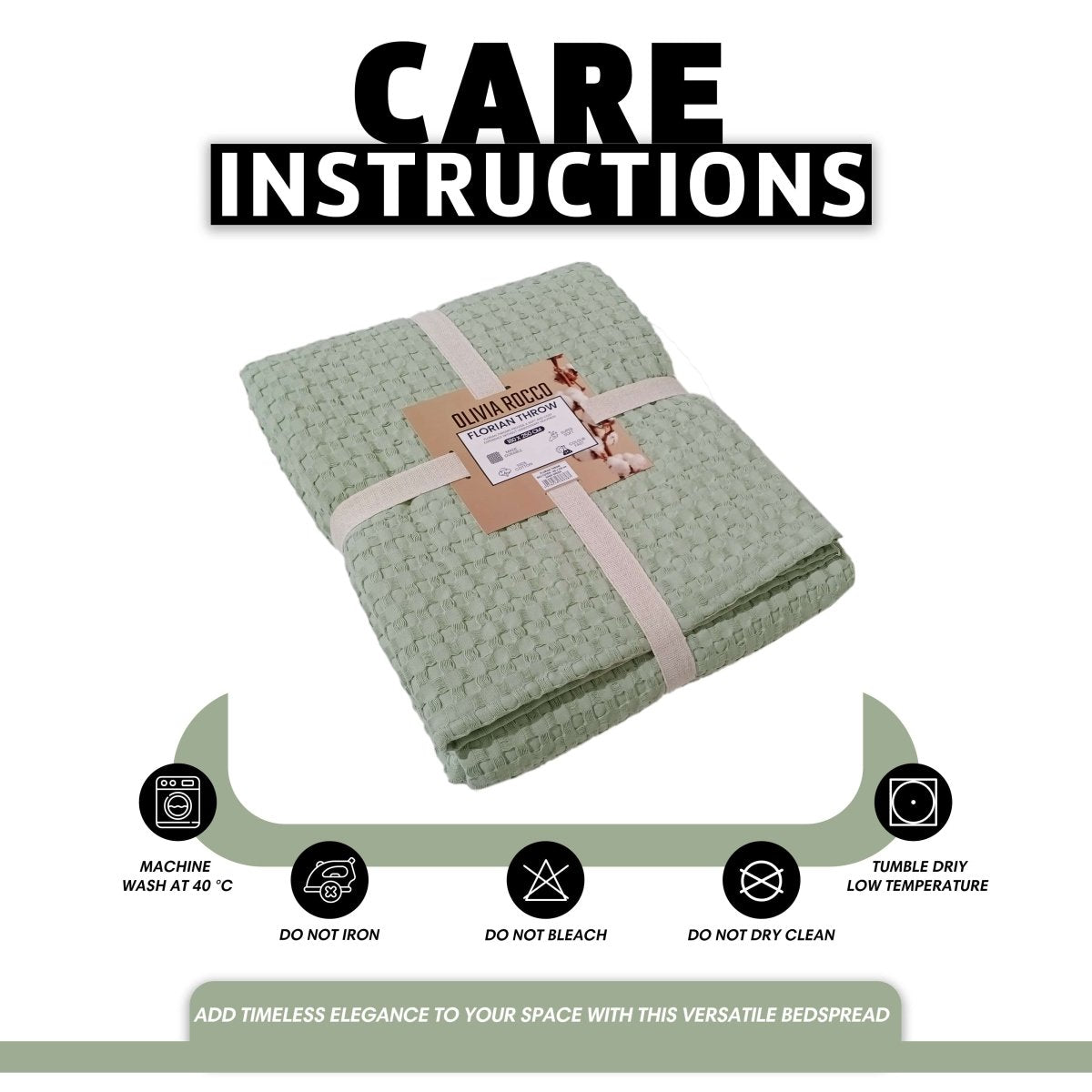 OLIVIA ROCCO Florian Checked Throw Blanket Sage Green 100% Cotton Bedspread For Sofas - Joe’s Haven