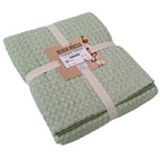 OLIVIA ROCCO Florian Checked Throw Blanket Sage Green 100% Cotton Bedspread For Sofas - Joe’s Haven