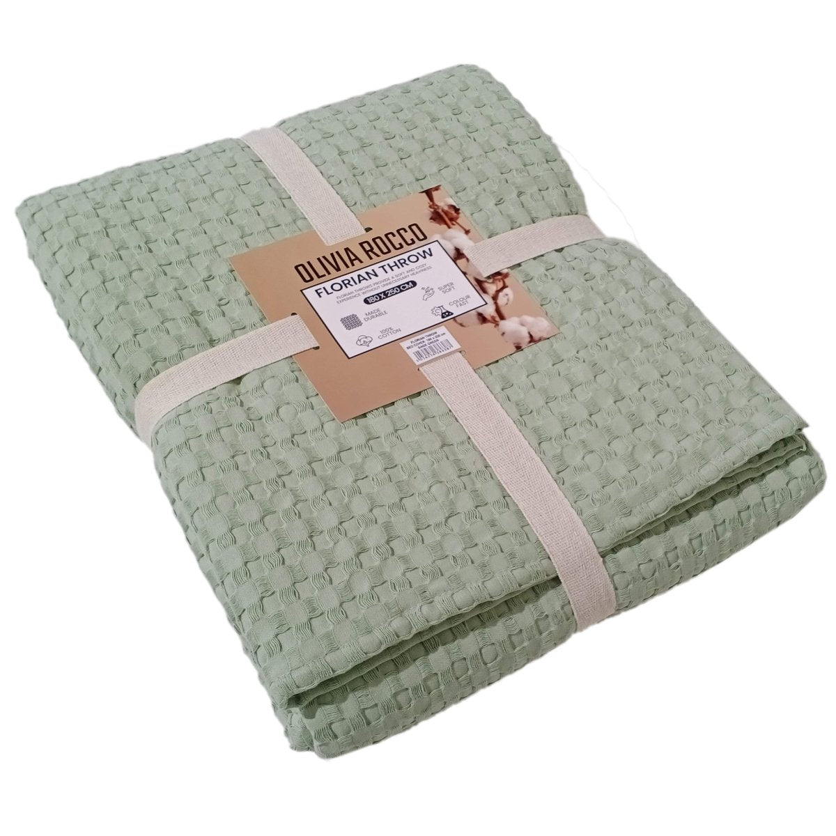 OLIVIA ROCCO Florian Checked Throw Blanket Sage Green 100% Cotton Bedspread For Sofas - Joe’s Haven