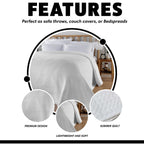OLIVIA ROCCO Florian Checked Throw Blanket White 100% Cotton Bedspread For Sofa And Bed - Joe’s Haven