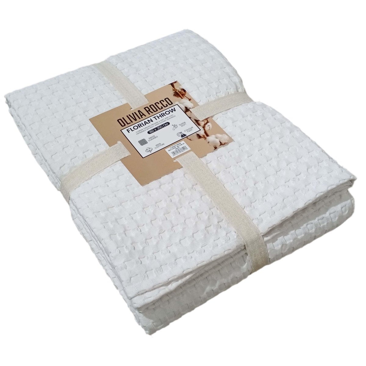 OLIVIA ROCCO Florian Checked Throw Blanket White 100% Cotton Bedspread For Sofa And Bed - Joe’s Haven