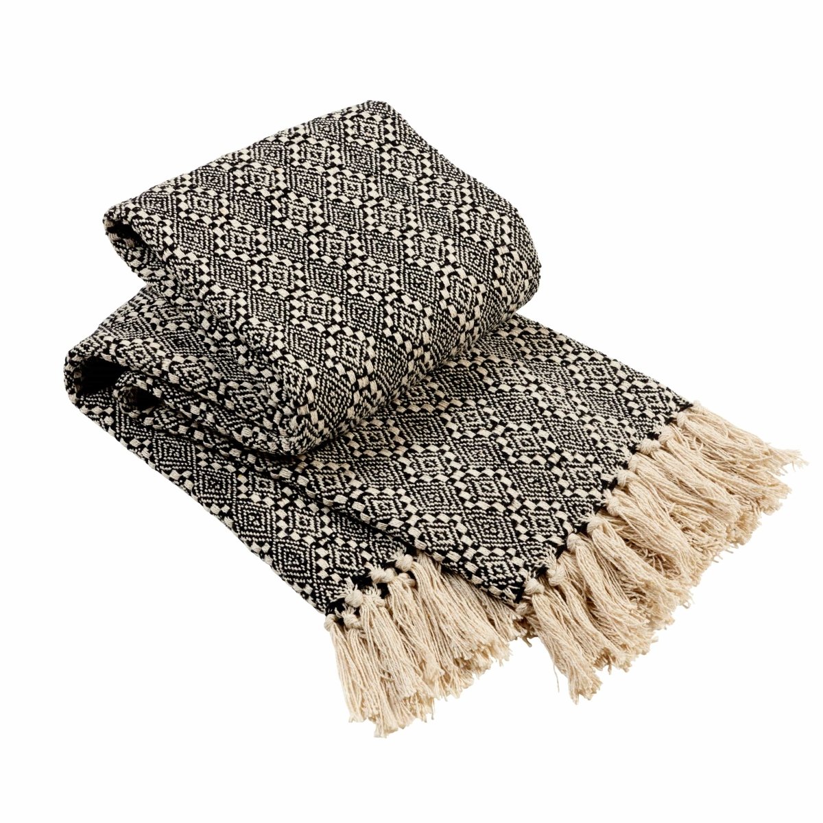 OLIVIA ROCCO Casablanca Check Design Recycled Cotton Throw Blanket With Tassels for Sofas and Beds - Joe’s Haven