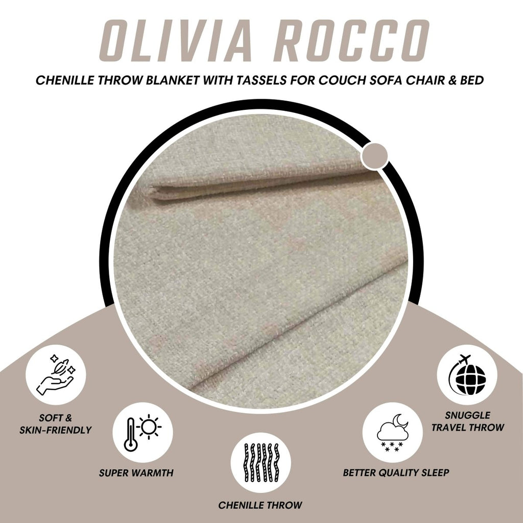 OLIVIA ROCCO Chenille Tassel Throw Blanket for Couch Sofa Chair Bed All - Season Cosy Sofa and Bedroom Layering - Joe’s Haven