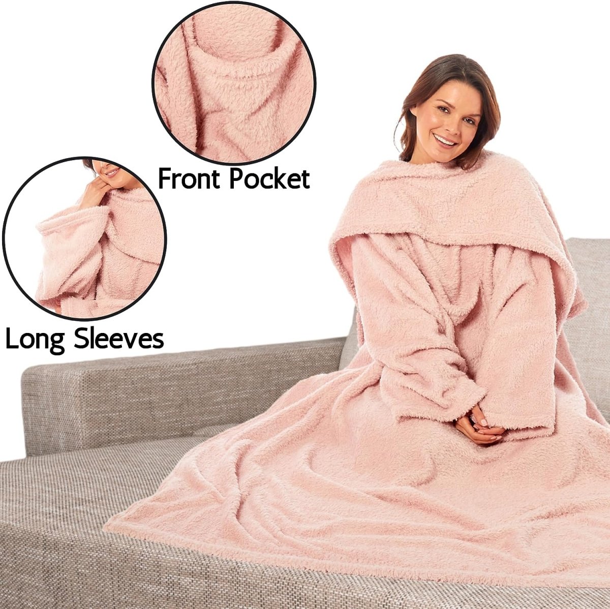OLIVIA ROCCO Wearable TV Blanket With Sleeves And Pocket Ultra Soft Fleece 140x183 - Joe’s Haven