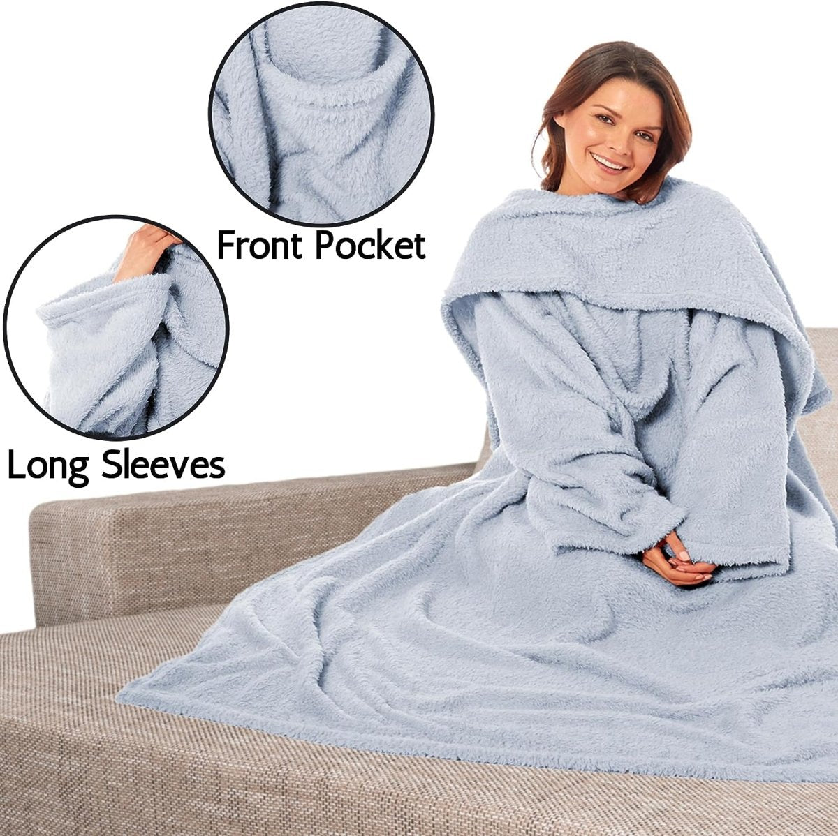 OLIVIA ROCCO Wearable TV Blanket With Sleeves And Pocket Ultra Soft Fleece 140x183 - Joe’s Haven