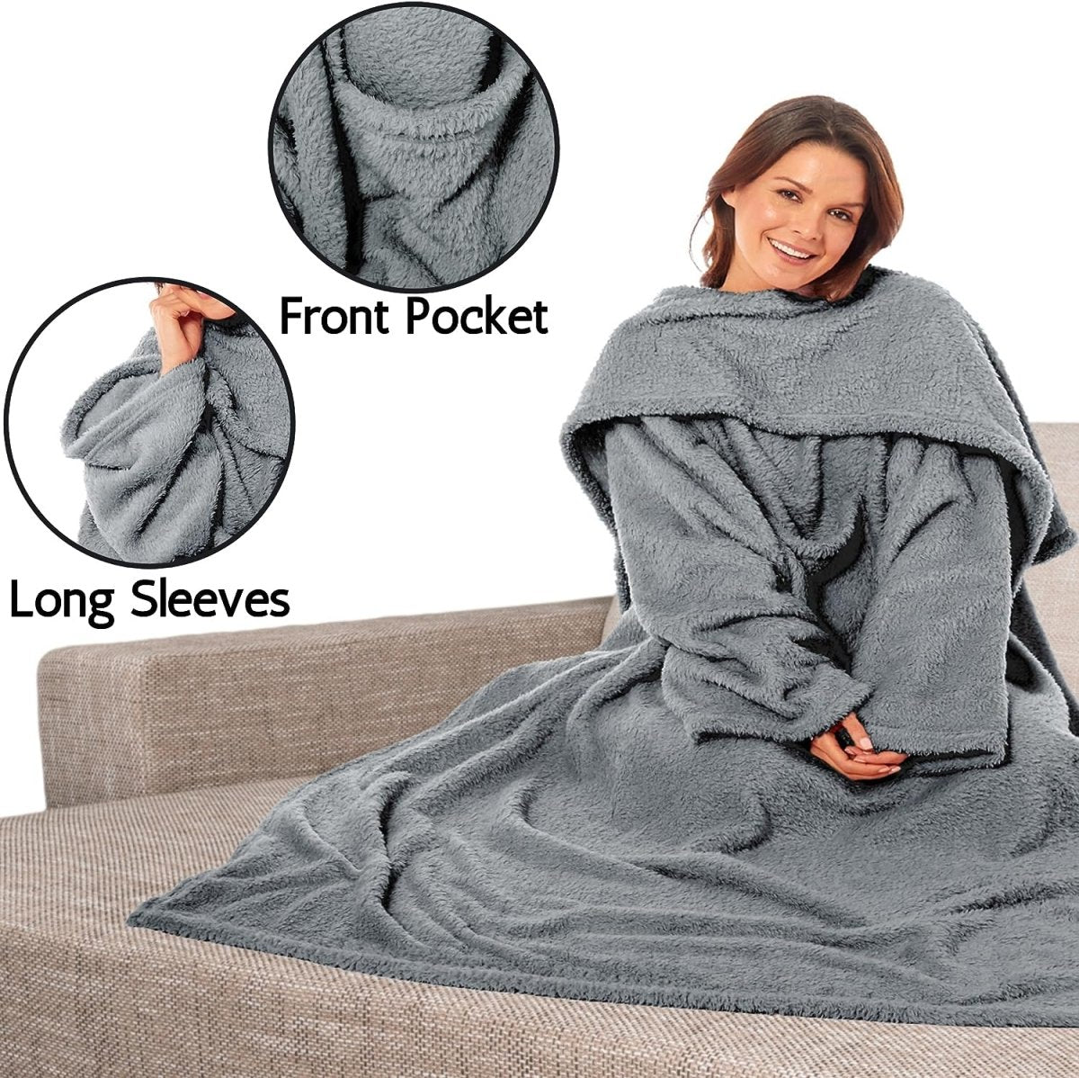 OLIVIA ROCCO Wearable TV Blanket With Sleeves And Pocket Ultra Soft Fleece 140x183 - Joe’s Haven
