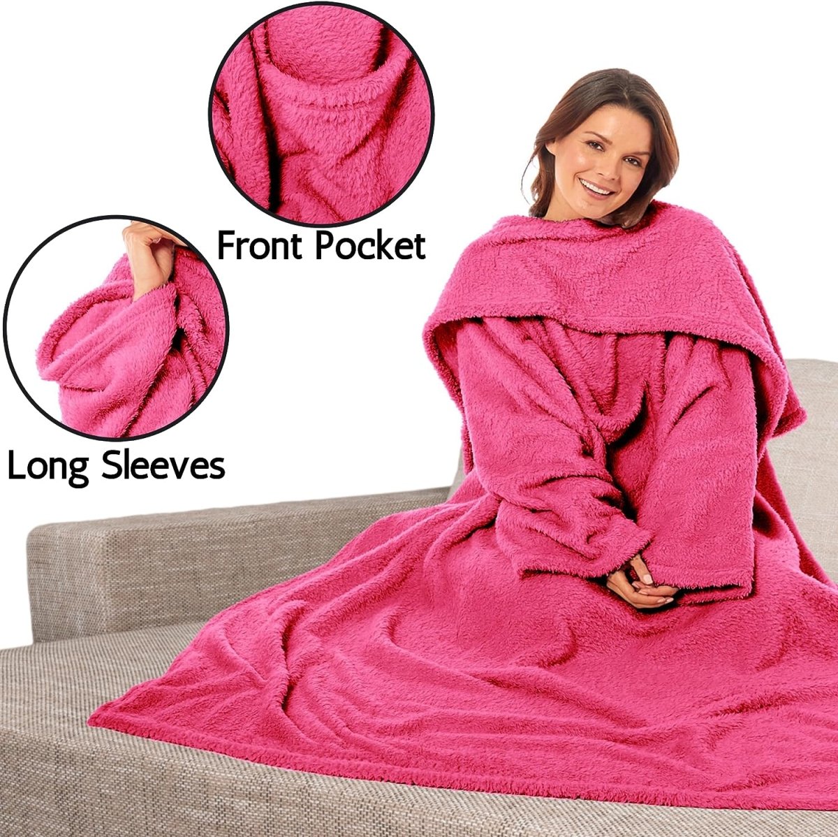OLIVIA ROCCO Wearable TV Blanket With Sleeves And Pocket Ultra Soft Fleece 140x183 - Joe’s Haven