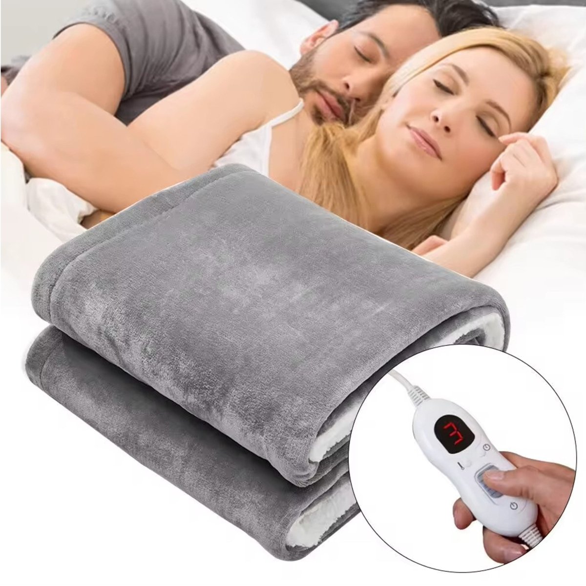 OLIVIA ROCCO Double Layer Electric Heated Throw Blanket Grey With Adjustable Heat - Joe’s Haven