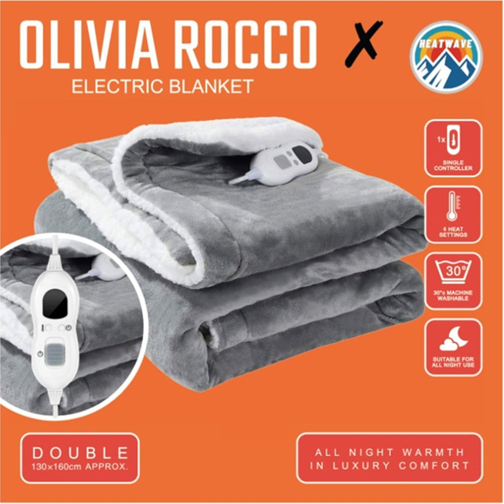 OLIVIA ROCCO Double Layer Electric Heated Throw Blanket Grey With Adjustable Heat - Joe’s Haven