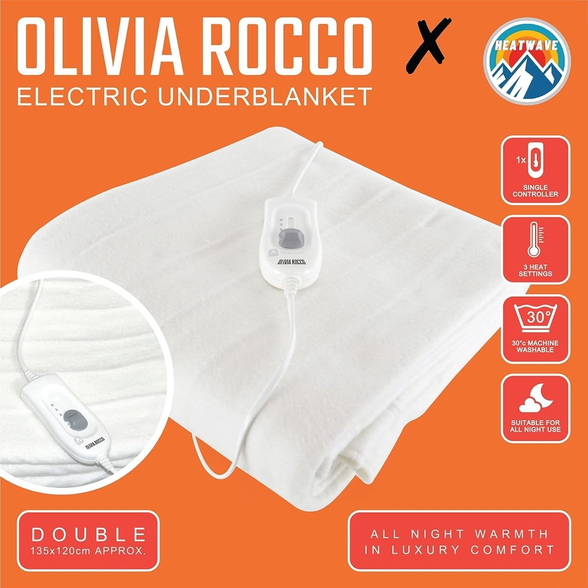 OLIVIA ROCCO Electric Heated Underblanket With 3 Heat Settings Overheat Protection Sizes - Joe’s Haven