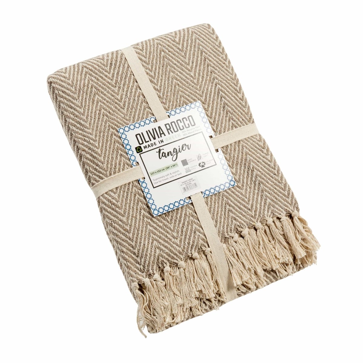 OLIVIA ROCCO Tangier Recycled Cotton Throw Blanket With Decorative Tassels Lightweight - Joe’s Haven