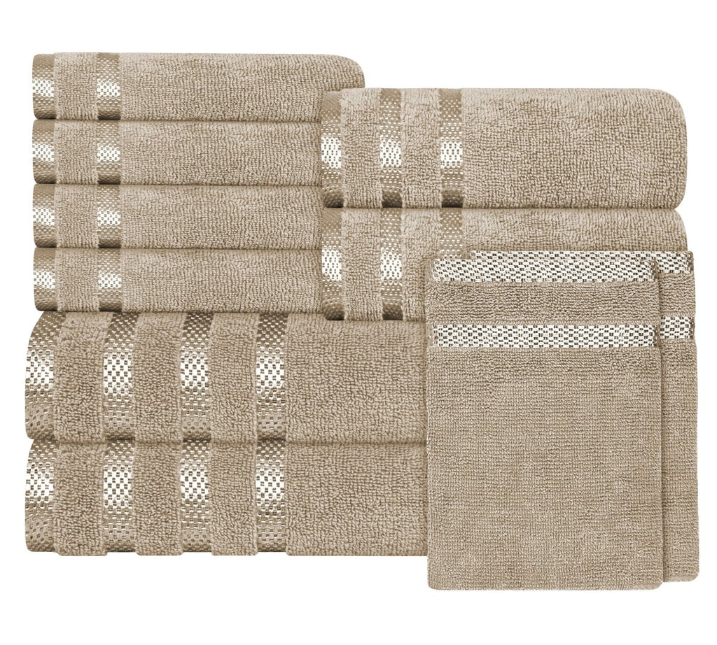 OLIVIA ROCCO Belmont Viscose Stripe Beige Towels 100% Cotton Hotel Quality Bath Towels - Joe’s Haven