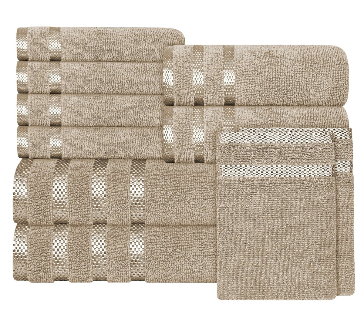 OLIVIA ROCCO Belmont Viscose Stripe Beige Towels 100% Cotton Hotel Quality Bath Towels - Joe’s Haven