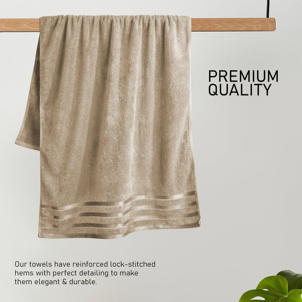OLIVIA ROCCO Belmont Viscose Stripe Beige Towels 100% Cotton Hotel Quality Bath Towels - Joe’s Haven