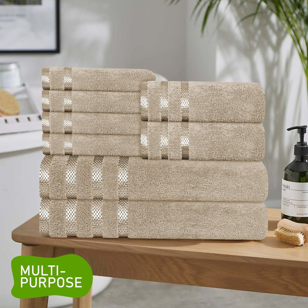 OLIVIA ROCCO Belmont Viscose Stripe Beige Towels 100% Cotton Hotel Quality Bath Towels - Joe’s Haven