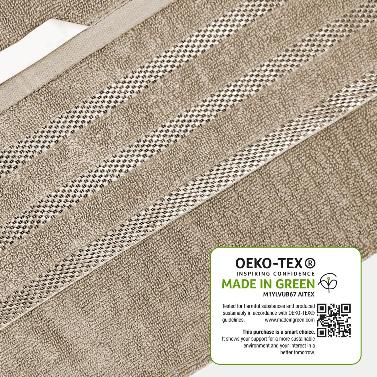 OLIVIA ROCCO Belmont Viscose Stripe Beige Towels 100% Cotton Hotel Quality Bath Towels - Joe’s Haven