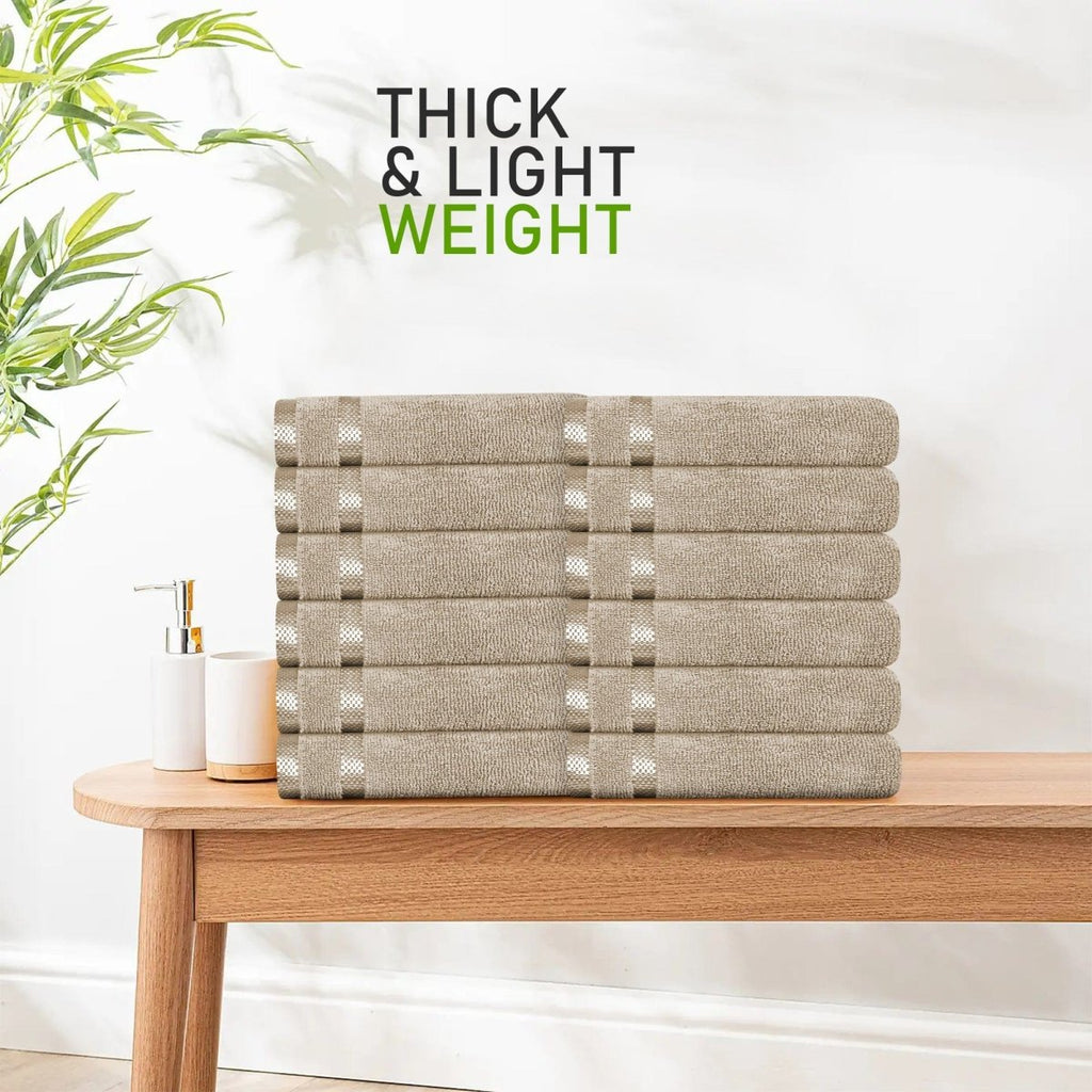 OLIVIA ROCCO Belmont Viscose Stripe Beige Towels 100% Cotton Hotel Quality Bath Towels - Joe’s Haven