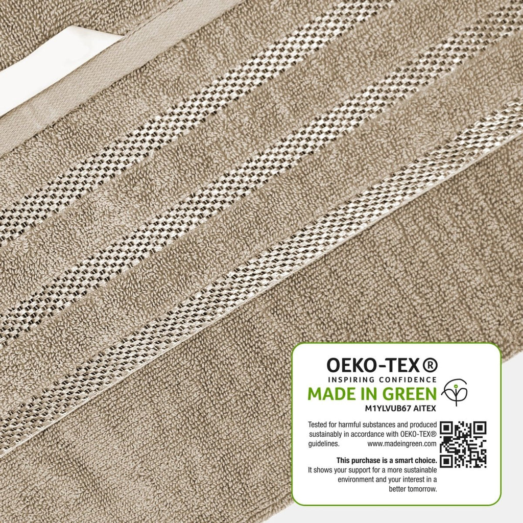 OLIVIA ROCCO Belmont Viscose Stripe Beige Towels 100% Cotton Hotel Quality Bath Towels - Joe’s Haven