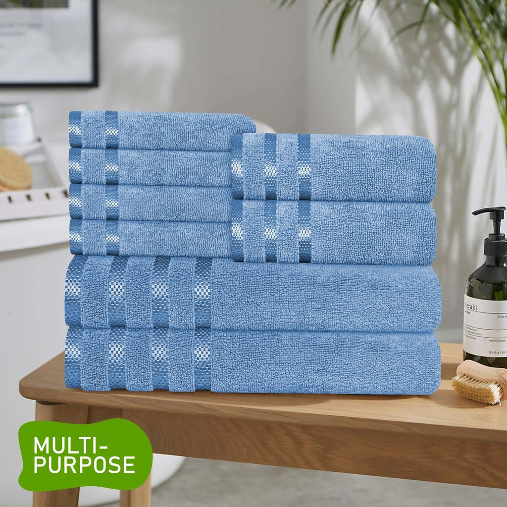 OLIVIA ROCCO Belmont Viscose Stripe Blue Towels 100% Cotton Hotel Quality Super Absorbent - Joe’s Haven