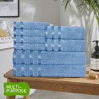 OLIVIA ROCCO Belmont Viscose Stripe Blue Towels 100% Cotton Hotel Quality Super Absorbent - Joe’s Haven